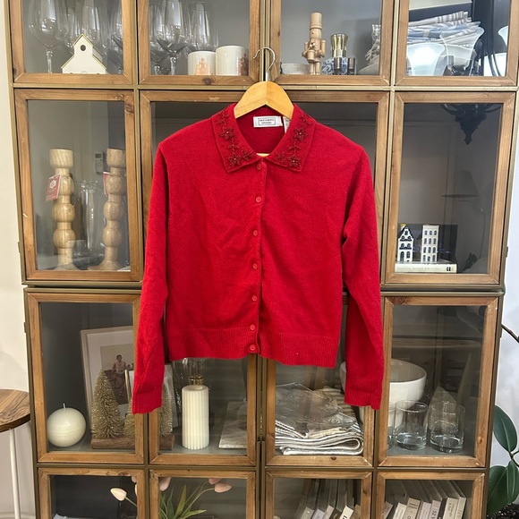 Beechers Brook Tops - Vintage Wool and Beaded Embroidered Collar Cardigan